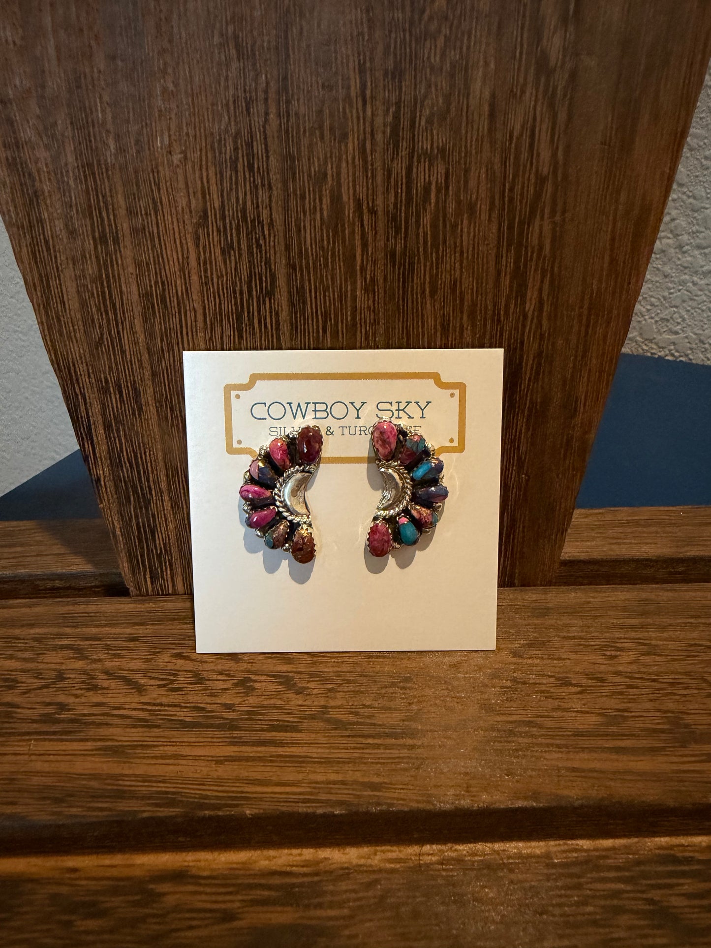 Pink Dahlia Half Cluster Earrings