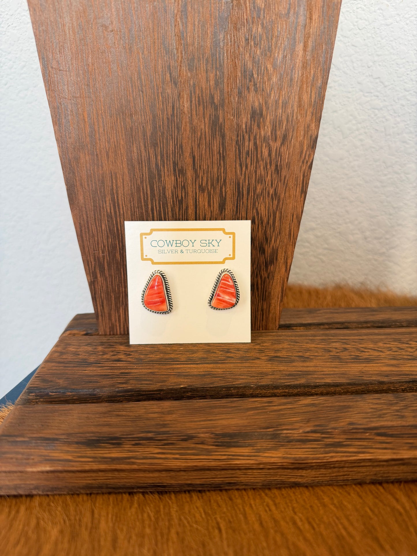 Orange Spiny Triangle Studs