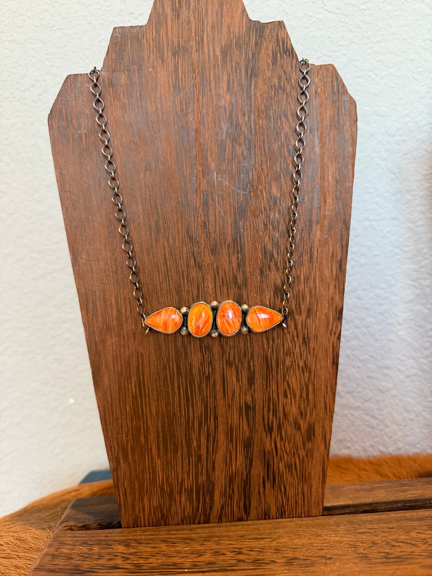Orange Spiny Four Stone Necklace
