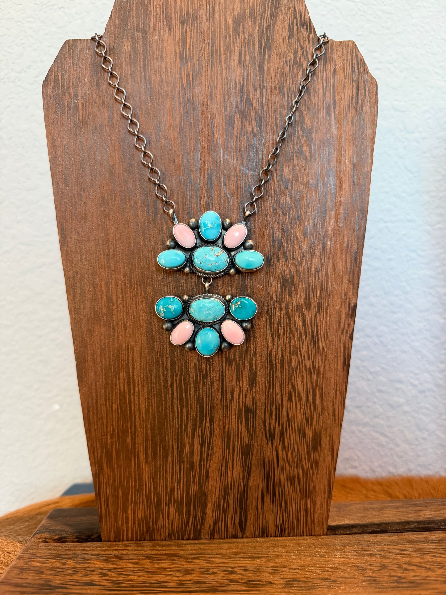Pink Conch & Kingman Double Necklace
