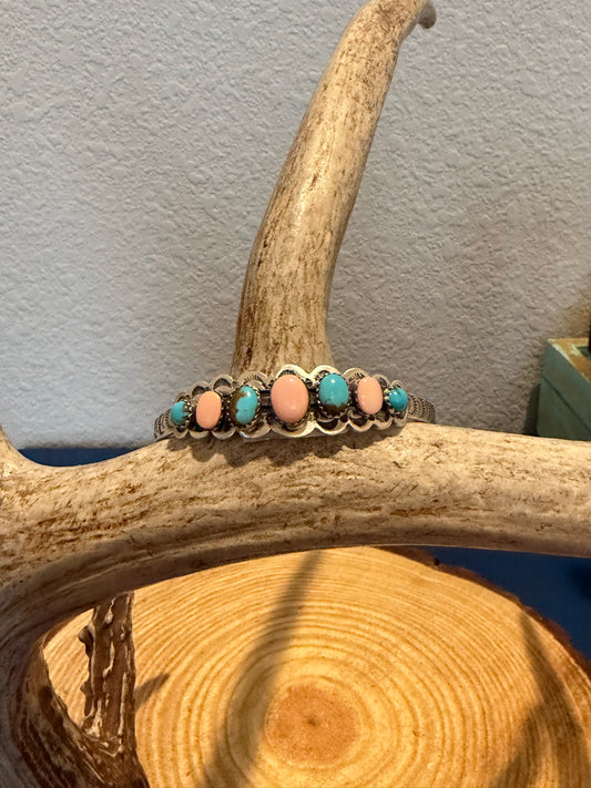 Pink Conch & Kingman Cuff